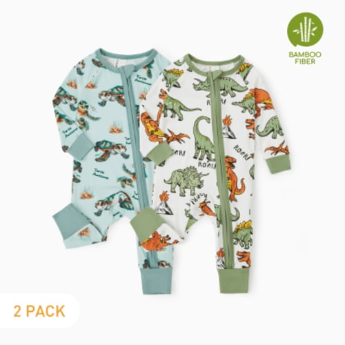 PatPat Bamboo Baby Pajamas Baby Girl Gifts Snug Fit Zipper Long-Sleeved Baby Onesies Sleepwear,2Pack,0-24 Months