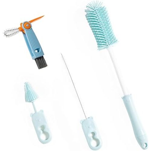 Silicone Bottle Cleaning Brush, 13.4" Long Handle Water Cup Bottles Cleaner for Baby Bottles, Stanley Mug, Sports Bottle, Glass Vase, (with One Tiny Cup Lid Gap Cleaning Brush), z Blue