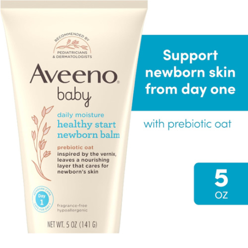 Aveeno Baby Healthy Start Nourishing Newborn Balm, Hypoallergenic Baby Skin Balm with Prebiotic Oat Leaves a Nourishing Layer to Care for Newborn Skin, Fragrance-Free, 5 oz