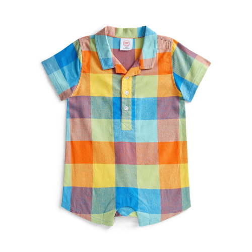 3/6M Wonder Nation Baby Plaid Collared Romper with Short Sleeves, Sizes