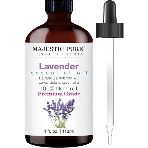 Majestic Pure Lavender Essential Oil with Glass Dropper | 100% Pure and Natural Lavender Oil | Premium Grade Essential Oils for Diffusers, Skin, Aromatherapy, Massage | 4 Fl Oz