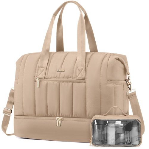 LOVEVOOK Travel Duffle Bag,Puffer Weekender Bags For Women with Shoe Compartment,70L Carry On Duffel Bags For Airplanes,Hospital Bag for Labor and Delivery,Overnight Bag With Toiletry Bag,2Pcs Set