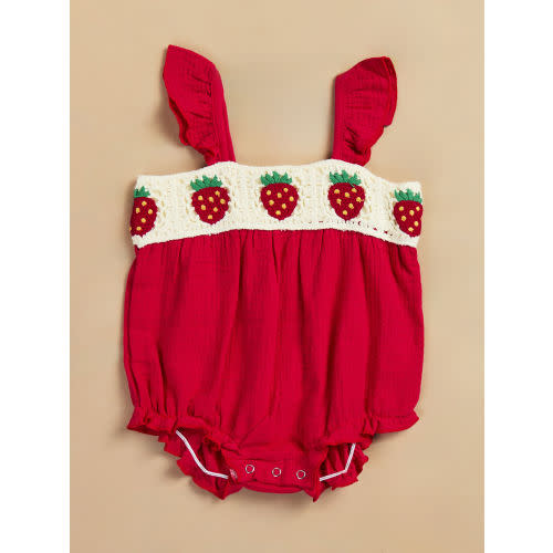 Sawyer Strawberry Crochet Bubble in Red & Ivory | Tullabee