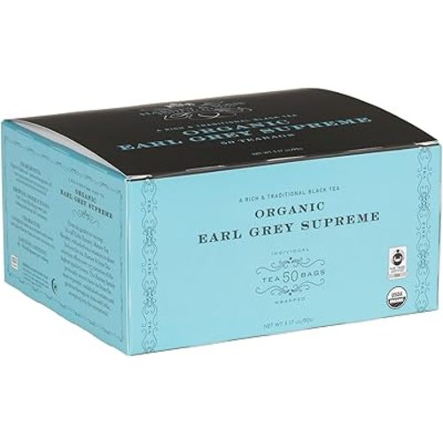 Harney & Sons Organic Earl Grey Supreme | Box of 50 Organic Earl Grey Tea Bags with Black Tea & Bergamot Oil, Individually Wrapped Teabags