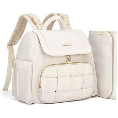 mommore Small Diaper Bag, Mini Baby Diaper Bag, Puffer Quilted Diaper Backpack with Changing Pad, Insulated Pockets, Stroller Strap, Woven Baby Bag for Travel Work
