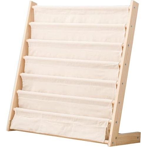 6-Tier Kids Bookshelf – Child-Safe Wooden Book Shelf with Cotton Linen Fabric, Holds 100+ Books, Baby Bookshelf & Toddler Bookcase Organizer for Nursery, Playroom & Kids Rooms