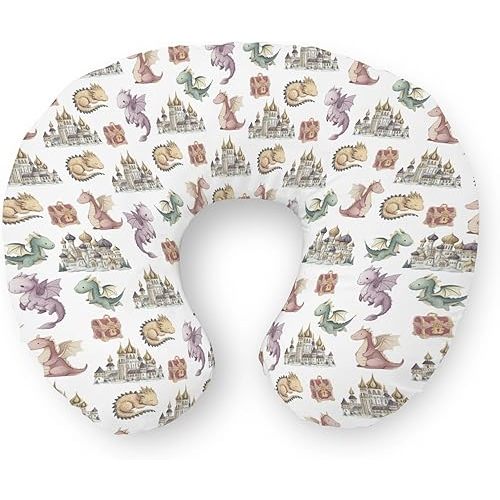 Fairytale Dragons Nursing Pillow Covers Fantasy Dragon Castle Treasures Soft Stretchy Nursing Cover for Breastfeeding Pillows Magical Animal Pillow Slipcovers for Baby Girls Boys Newborn