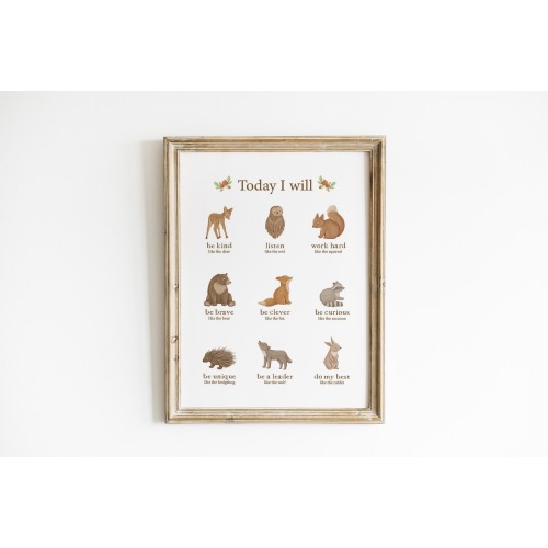 Affirmation Woodland Nursery educational art print earth tone nursery art woodland animals affirmations for kids Printed and Shipped TIW2-A1