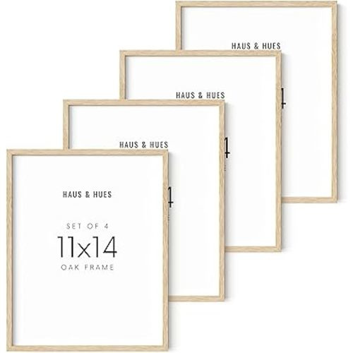 HAUS AND HUES Beige Oak Wood 11x14 Picture Frame, Set of 4, Natural Finish