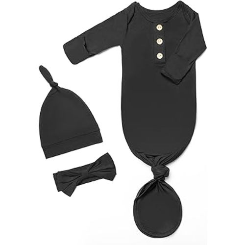 Super Soft Newborn Baby Knotted Gown Set with Hat, Bow, and Mittens - Perfect for Newborn Boys and Girls