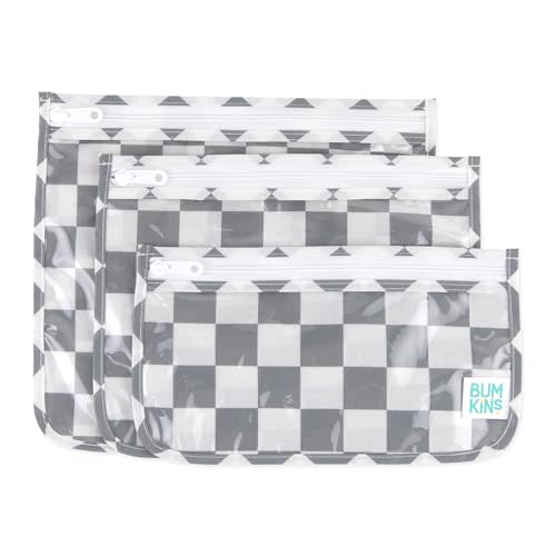 Bumkins Travel Bag, Toiletry, TSA Approved Pouch, Zip Bag, Quart Size Airline Compliant, Clear-Sided, Baby, Diaper Bag Organization, Makeup, Accessories, Packing, Set of 3 Sizes, Charcoal Check