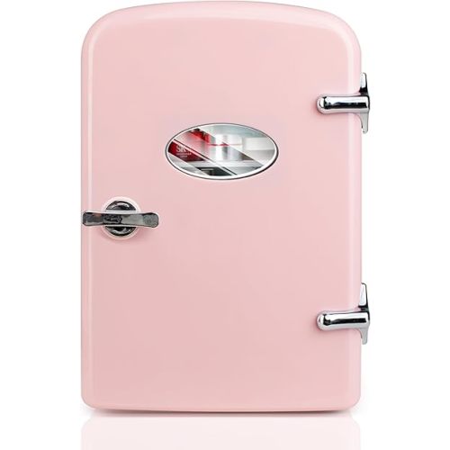 YSSOA Mini Fridge with Observation 4-Liter Six 12 oz Cans Portable Warmer & Cooler Compact Refrigerator, 100% Eco Friendly and Freon-Free, 4L with window, Pink