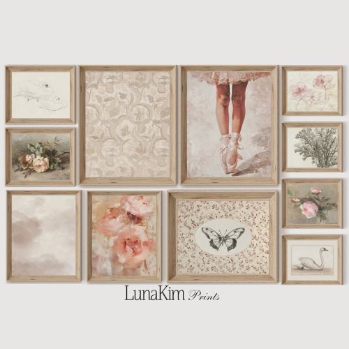 Soft Pink Vintage Neutral Nursery Gallery Wall Set of 11 Prints Rose Gift For Baby Digital Download Vintage Painting Art For Girls | S1
