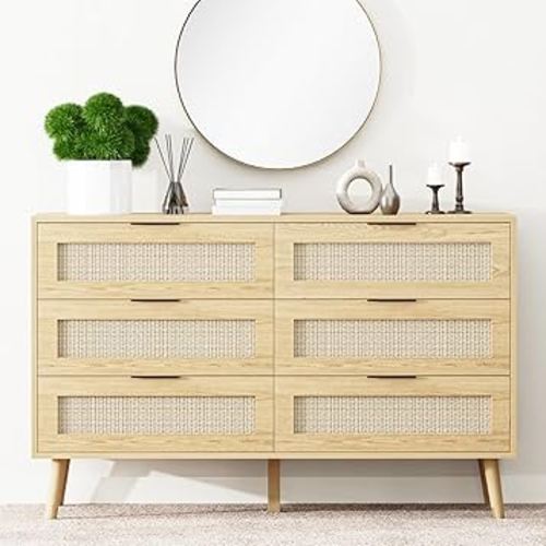 Natural Rattan Dresser with 6 Drawer (Natural)