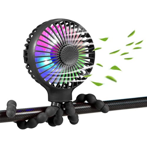 scurry Upgraded Stroller Fan Mini Battery Operated Fan Small USB Rechargable Desk Fan Baby Portable Fan Flexible Tripod Clip On Fan with 3 Speeds Baby Stroller Fans for CarSeat Crib Treadmill (Black) - black