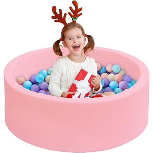 Baby Ball Pit for Toddlers, 35.4"x 11.8" Foam Ball Pit for Kids, Soft Round Ball Pool for Baby, Indoor and Outdoor Playpen, Ideal Gift for Children, Pink, (Balls not Included)