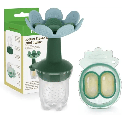 Haakaa Flower Baby Fresh Fruit Food Feeder with Mini Freezer Nibble Tray, Breastmilk Popsicle Mold for Baby Cooling Relief, Food Grade Silicone Baby Mesh Feeder for Infants 4M+ (SkyBlue)