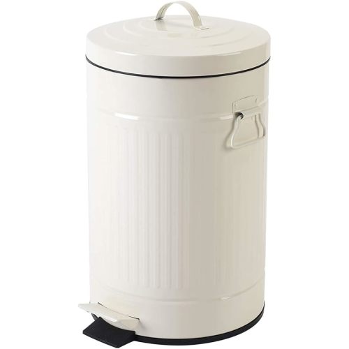 White Trash Can with Lid, White Bathroom Bedroom Waste Basket Soft Close, Small White Garbage Can, Retro Vintage Home Office Trash Can, 12 Liter/3 Gallon, Glossy Cream White
