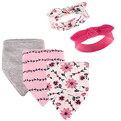 Hudson Baby Unisex BabyCotton Bib and Headband or Caps Set