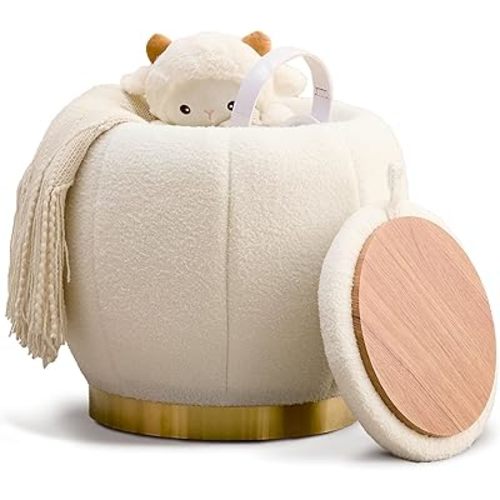 Mxfurhawa Round Ottoman Foot Stool with Storage and Metal Legs for Living Room Bedroom, Velvet Upholstered Footrest Stool Support 300lbs Modern Padded Seat Ottoman Coffee Table (Flowers White)