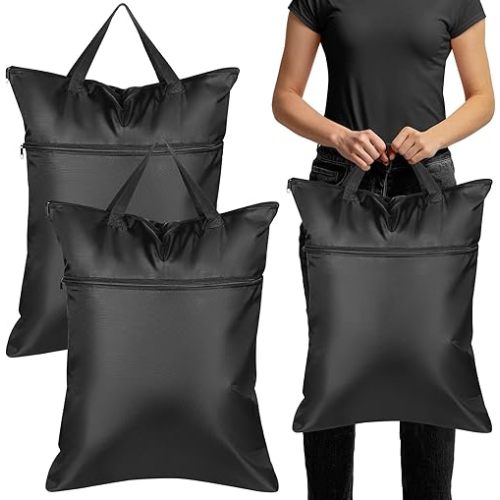 Kingdder 2 Pcs Large Travel Laundry Bag for Dirty Clothes with Handle 18" x 23" Heavy Duty Waterproof Wet Dry Bags for Swimsuit with 2 Zippered Pockets Washable for Sports Gym Dorm(Black)