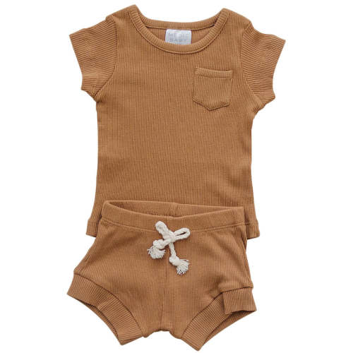 Mustard Organic Cotton Ribbed Short Set – Mebie Baby