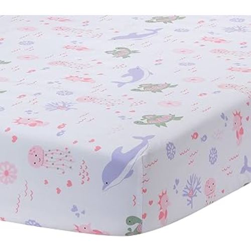 Lambs & Ivy Sea Dreams Soft White 100% Cotton Nautical Ocean Fitted Crib Sheet