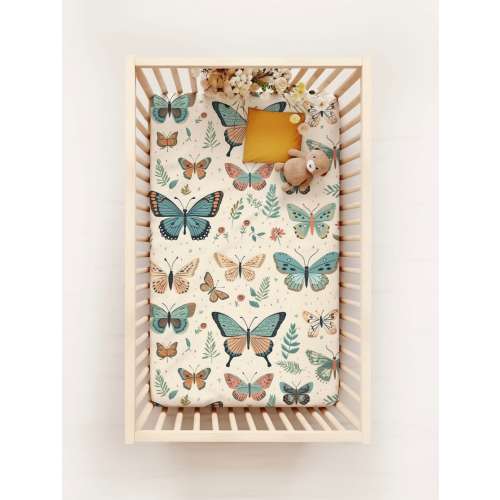 Wild Flower Nursery Bedding, Boho Floral Crib Bedding, Butterfly Crib Sheet, Baby Girl Shower Gifts For Mom, Boho Butterfly Bedroom Decor,