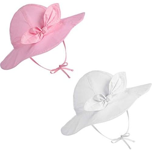 Syhood 2 Pieces Wide Brim Baby Girls Sun Hat Adjustable Sun Protection Summer Beach Hat for Toddler