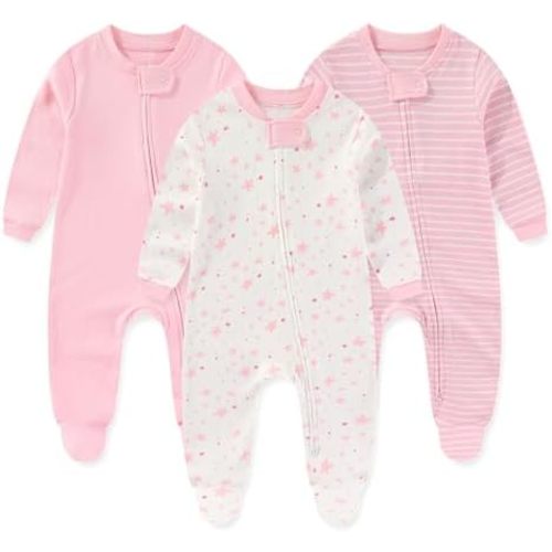 Unisex Zipper Baby Footies Rompers Long Sleeve 3 Pack Infant Boy Girl Jumpsuits 0-12Months Babies Outfits