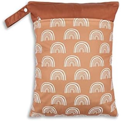 Wet Dry Bags for Baby Cloth Diapers & Breast Pump Parts, Waterproof Reusable Wet Bag with Two Zippered Pockets & Handle, Beach Pool Gym Bag Stroller Yoga Toiletries Daycare Organizer