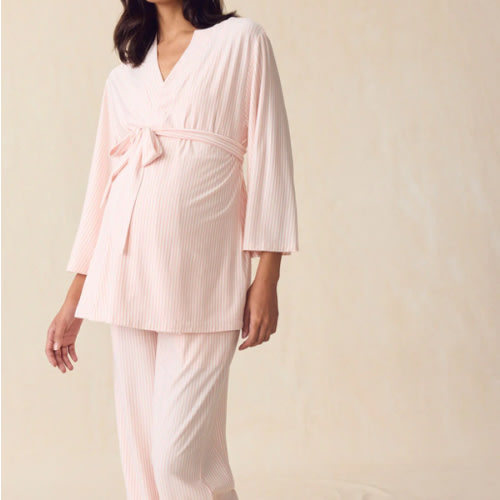 LAKE | Women | DreamModal™ Pajamas | English Rose Pencil Stripe Maternity Kimono Bundle