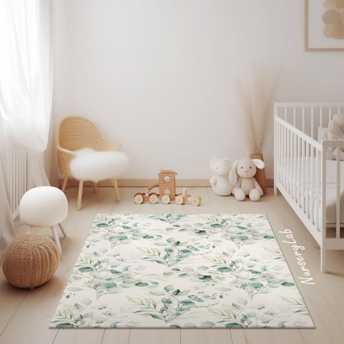 Green Leaves Rugs, Nursery Rug, Kids Area Rug, Washable Non Slip Soft Rug, Play Rug, Girls Rug