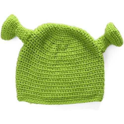 Newooh Unisex Hand-Knitted Shrek Hats,Beanie Hat Warm Durable Hand Knitted Cap Cosplay Dome Cap Wool Winter Hat Green
