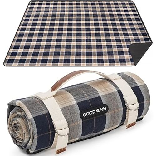 G GOOD GAIN Waterproof Picnic Blanket Portable with Carry Strap for Beach Mat or Family Outdoor Camping Party (Brown)