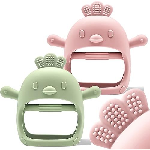 Baby Teething Toys by Komfy LilLove | Non-Toxic Infant Toys 0-6 6-12 Months | CPC Certified Teething Mitten | No Drop Teether for Baby Teething Relief | Baby teether toys | Teething Pacifier - 2 Pack