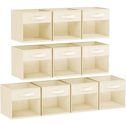 DIMJ Storage Cubes, Cube Storage Bin, 10 Pack Foldable Storage Cubes with Window, Closet Storage Bins with Handle, 11x 11 inch Storage Box for Clothes, Toys, Books