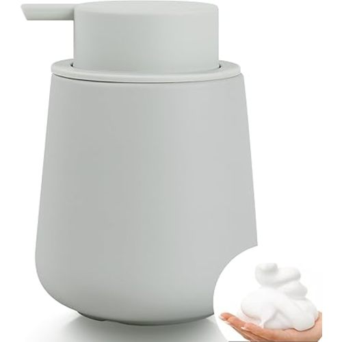 Bosilunlife Foaming Soap Dispenser - Beige Grey Ceramic Soap Dispenser Foam Pump 12oz Refillable Liquid Hand Wash Dispenser for Bathroom Dish Soap Bottle Pump for Kitchen (Rubber Paint)