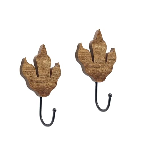 AWISBI 2PCS Dinosaur Decor Wall Hooks - Wooden Dinosaur Themed Coat Hooks for Bedroom and Home