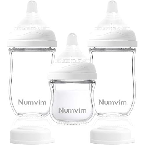Glass Baby Bottles Gentle Slow Flow, Newborn Breastfeeding Bottle with Anti Colic Nipple for 0 Months Babies, 3 Packs (White, 3oz+5oz)
