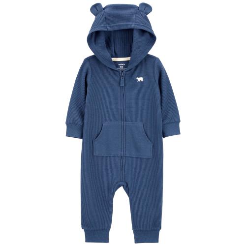 Baby Zip-Up Hooded Thermal Jumpsuit - 24M - Style,Navy