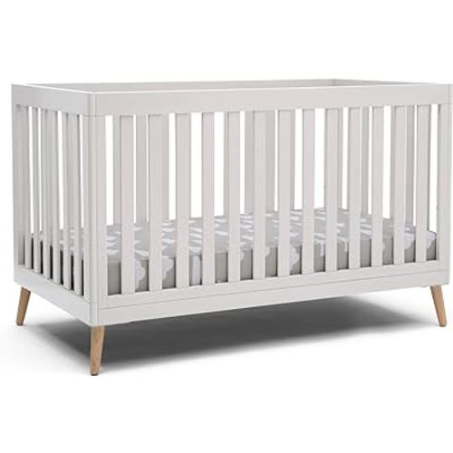 Delta Children Essex 4-in-1 Convertible Baby Crib, Bianca White with Natural Legs