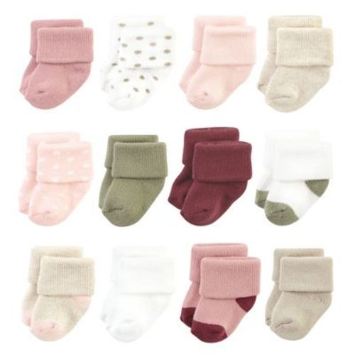 Hudson Baby Infant Girl Cotton Rich Newborn And Terry Socks, Mauve Sage Dot, 6-12 Months