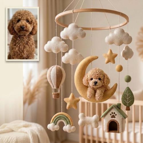 Baby Mobile with Crocheted Dog Cat, Custom Crochet Dog Cat, Nursery Mobile For Baby, Baby Crib Mobile, Nursery Worker Gift, First Month Gift