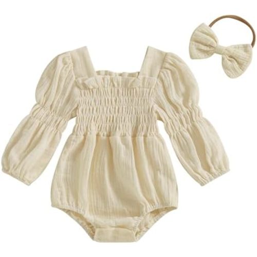 Smocked Baby Girl Clothes Newborn Girl Bubble Romper Long Sleeve Jumpsuit And Headband Outfit Cute Infant Clothing