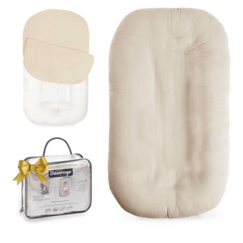 Baby Lounger - Snuggle Cozy Me Infant Lounger for Newborns | Breathable & Soft, Portable Awake-Time Pad, Essential Baby Gift- Coffee (Lounger Cover Included)