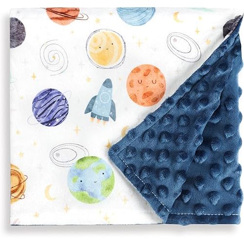 Baby Blankets for Boys Girls, Soft Minky Blankets with Double Layer Dotted Backing, Toddler Blanket for Nursery, Stroller, Toddler Bed, Car seat, Cute Planets