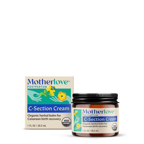 Motherlove C-Section Cream, Organic Herbal Balm for Cesarean Scar Massage, 1 oz