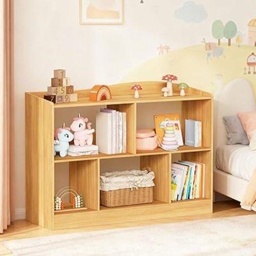 Lkeiyay Montessori Bookshelf,5-Section Wooden Storage Cabinet,Kids Toy Storage Organizer for Playroom,Classroom Organizer