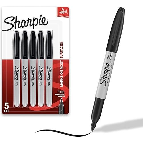 Sharpie Permanent Markers Set Quick Drying And Fade Resistant Fine Tip Marker For Wood Plastic Paper Metal And More Drawing Coloring And Poster Marker Black 5 Count